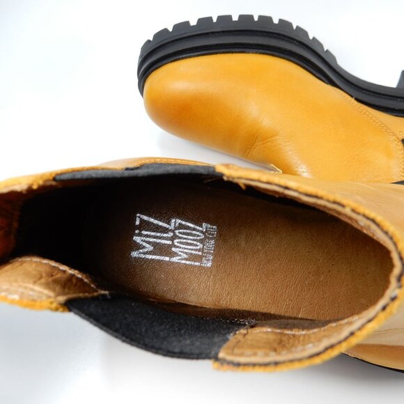 Miz Mooz Levona Chelsea Boots Size 38 7.5 8 Lug Sole Ochre Yellow Leather NEW - Picture 12 of 15